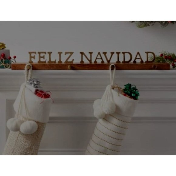 Feliz Navidad Threshold Stocking Wood Holder Gold letters 26 in. Christmas Decor - Picture 1 of 3